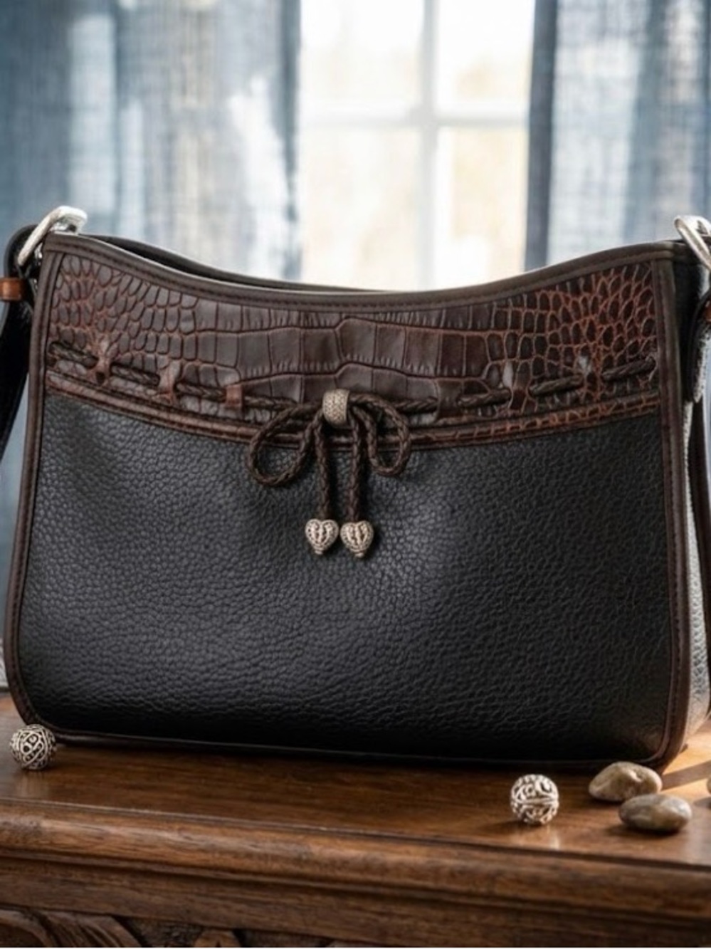 Brighton Classic Two-Tone Brown Leather Shoulder Bag